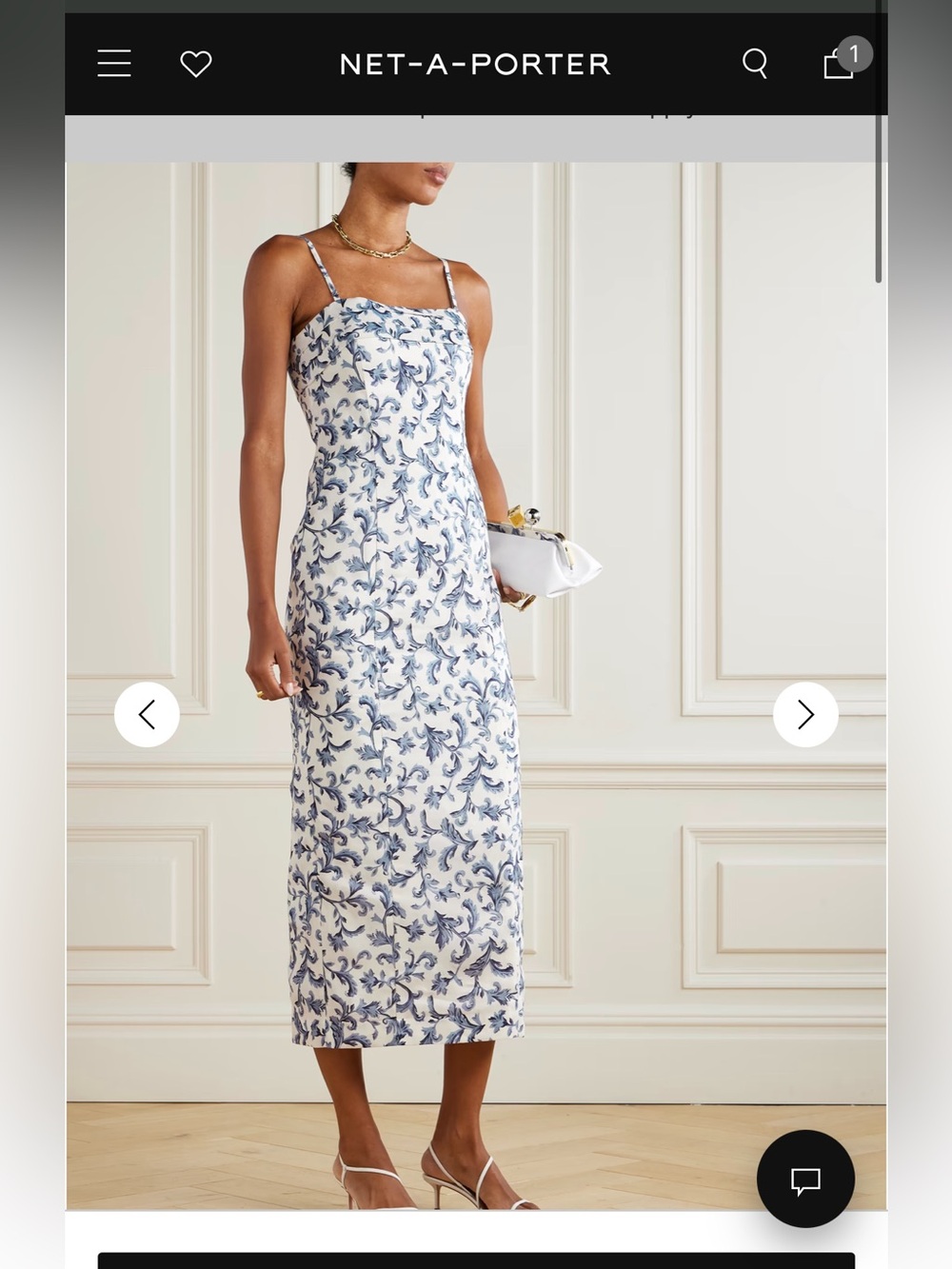 Posse White Silk/ linen Midi Dress with Blue Floral Print